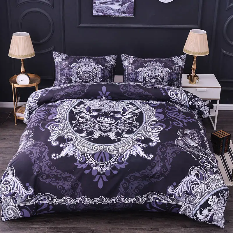 Boniu Soft Comforter Cover Skull Bedding Set 3pcs Ink Painting Sugar Quilt Pillow Cases King Size Duvet | Дом и сад