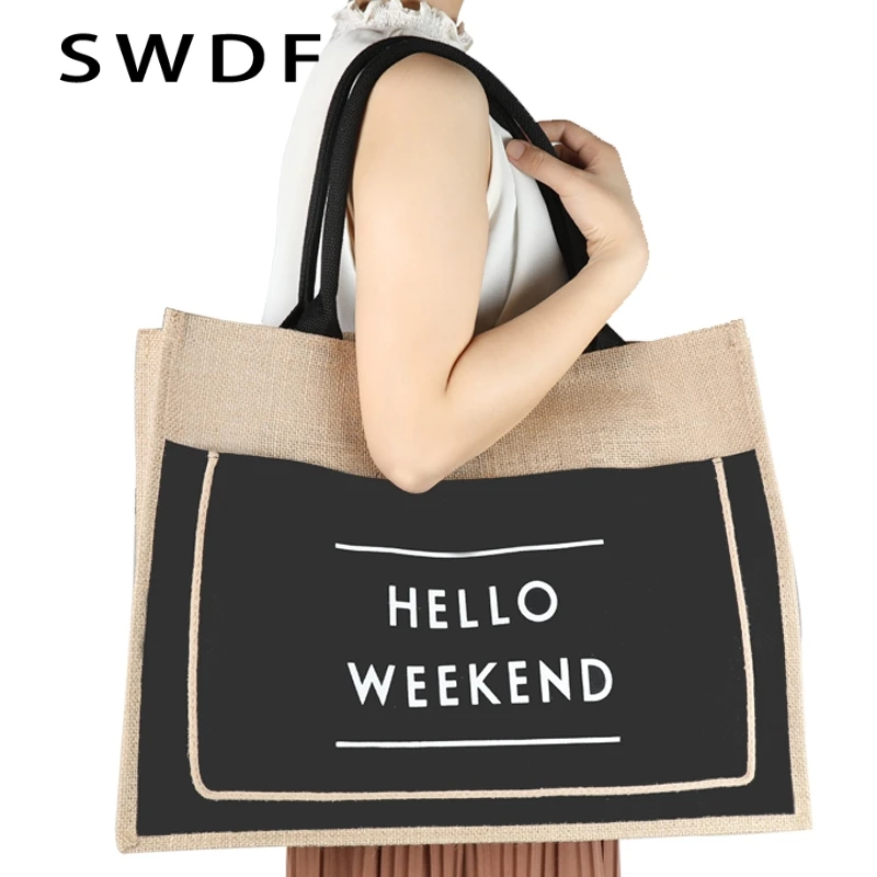 

SWDF Daily Handbag Fresh Beach Shopping Bag Canvas Bag Ladies High Quality Tote Large Capacity Female Casual Shoulder Bag Lady