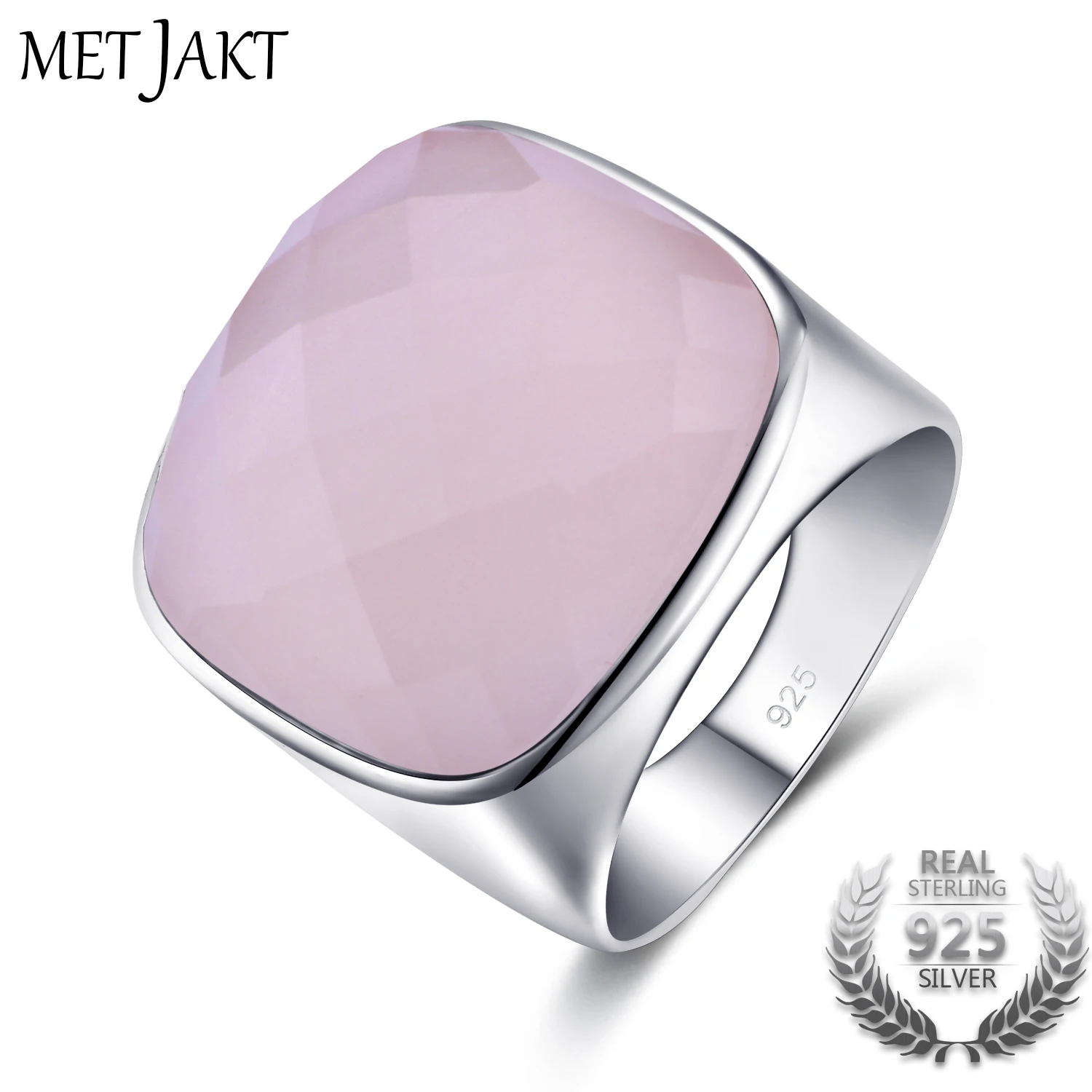 MetJakt, натуральный квадратный камень, 21.24ct, розовый кварц, кольцо, твердые, 925 пробы, серебряные кольца для женщин, для случаев, хорошее ювелирное изделие