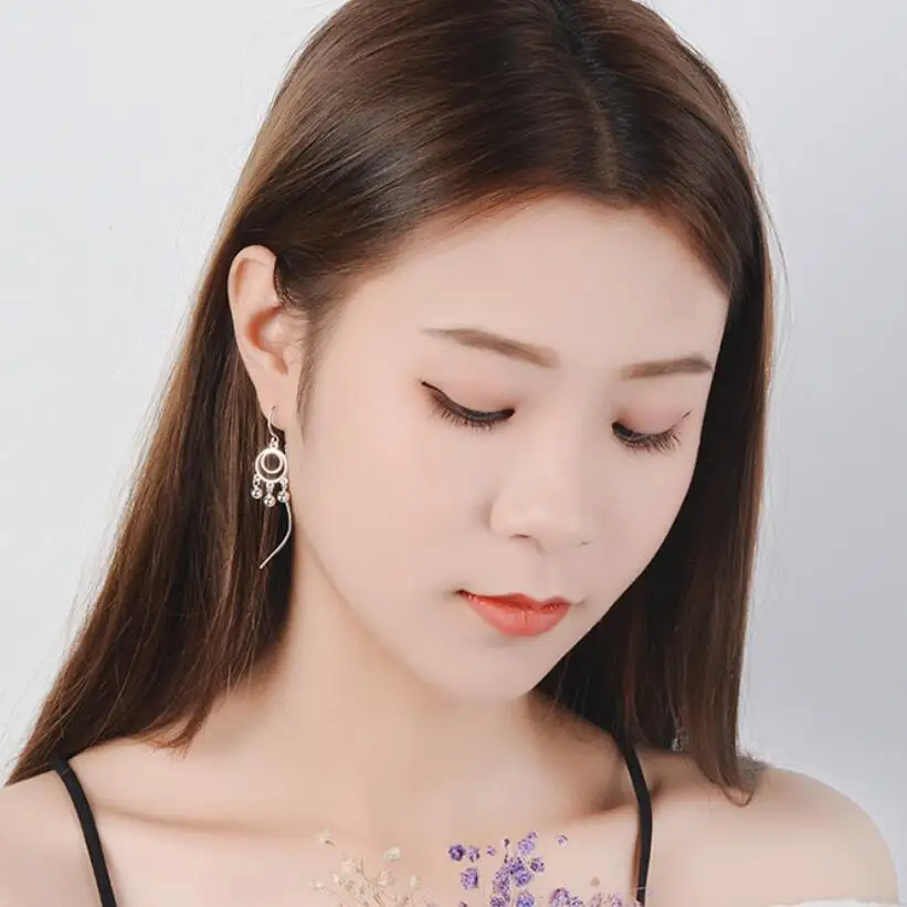 Женские волнистые серьги KOFSAC длинные из стерлингового серебра 925 пробы с двойным