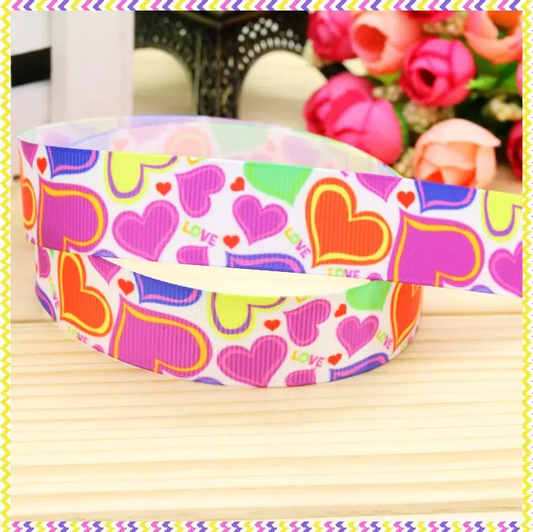 

7/8'' Free shipping valentine heart printed grosgrain ribbon hair bow headwear party decoration wholesale OEM 22mm H4505