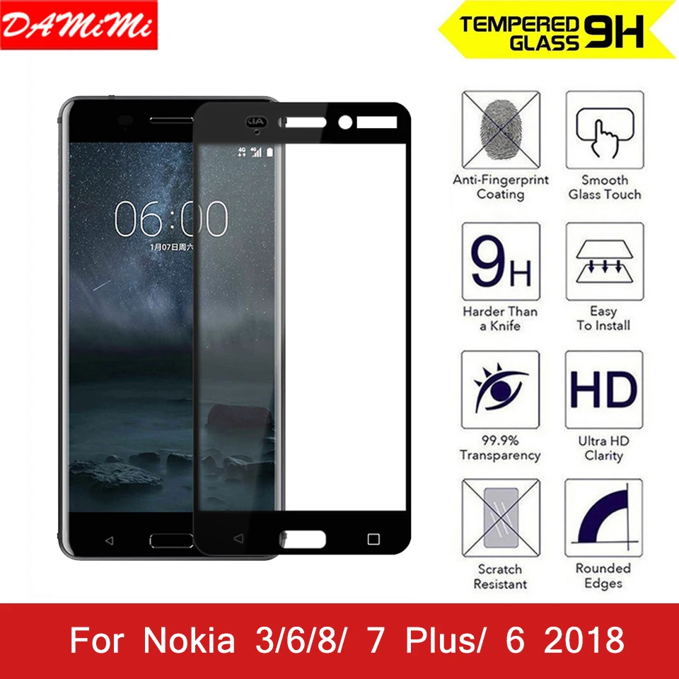 9 H полное покрытие телефона закаленное Стекло для nokia 3 6 8 7 Plus Красочные Анти Shatter