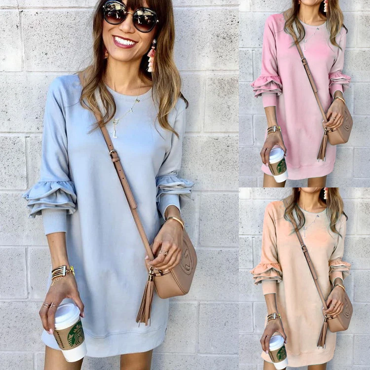 Новая мода 2019 Весна Лето Женское повседневное Каскадное гофрированное рукав