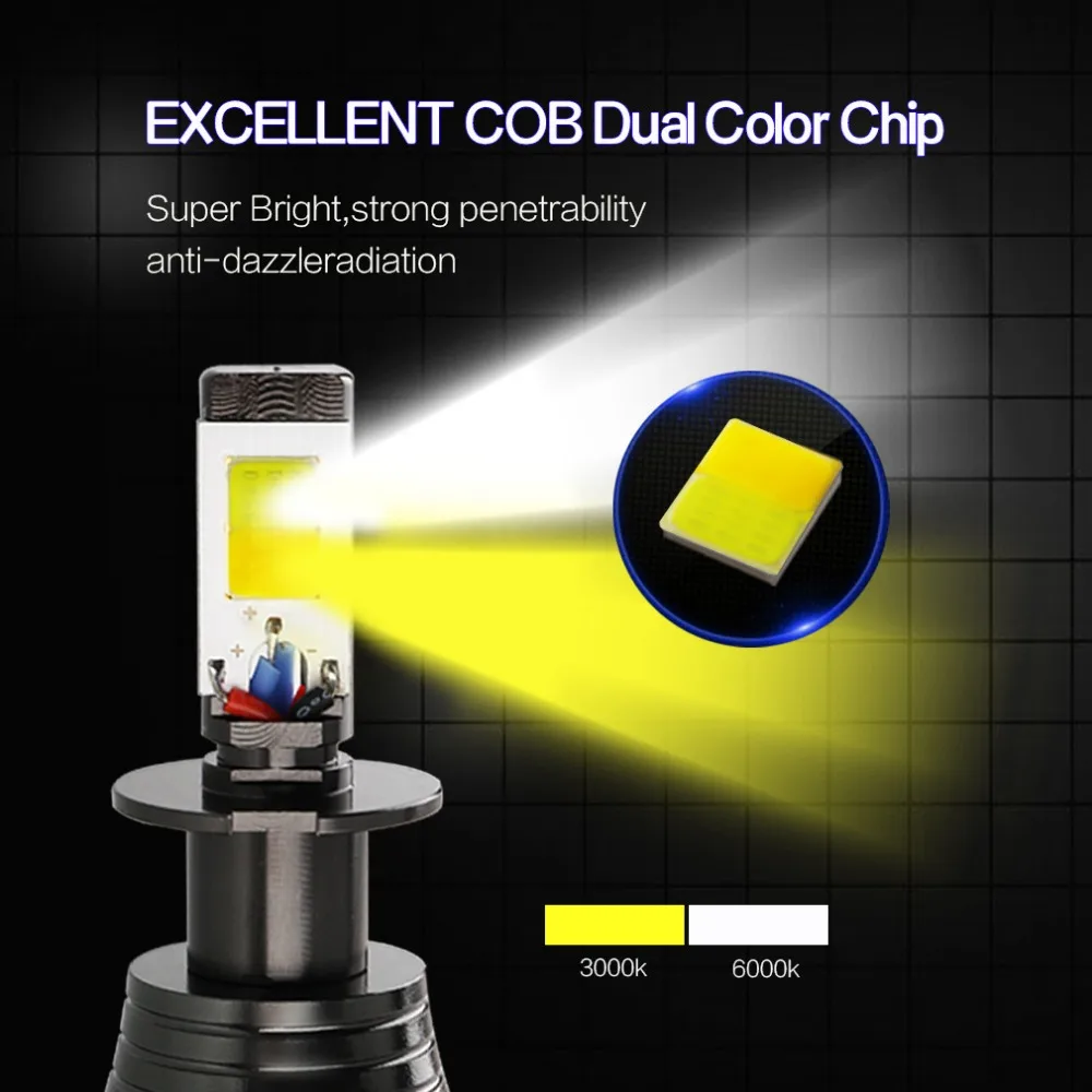 2 шт. 12 В H11 Led H1 H3 H7 H8 HB3 9005 HB4 9006 светодиодная лампа H27 880 881 двухцветный