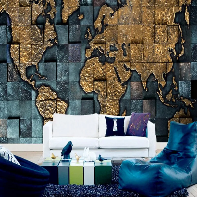 Пользовательские фото обои высокое качество металлическая текстура 3D карта мира