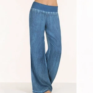 Повседневные свободные однотонные длинные джинсовые брюки с эластичным поясом, модные плиссированные брюки со средней талией и широкими штанинами, размера плюс S-5XL