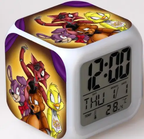 16 Five Nights At Freddy's 7 цветов светодиодный Будильник FNAF Bonnie Foxy Freddy Fazbear часы с дизайном «Медведь» ночные световые часы игрушки - Цвет: 16