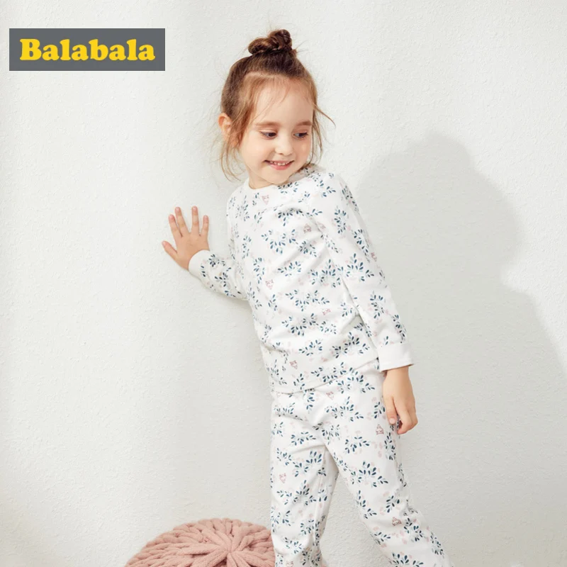 Balabala/комплект из 2 предметов для маленьких девочек, удобная Хлопковая пижама с принтом, рубашка с длинными рукавами+ штаны без застежки, детский пижамный комплект для девочек