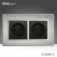 ce wallpad ac 110 250v 146 size double french 16a socket silver satin metal eu french standard electric wall socket power supply