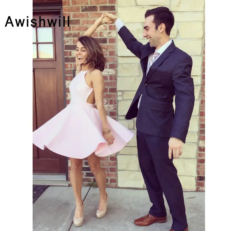 

New Fashion A Line Open Back Elegant Cocktail Dresses Satin Short Mini Party Plus Size Homecoming Dresses Short Prom Gown