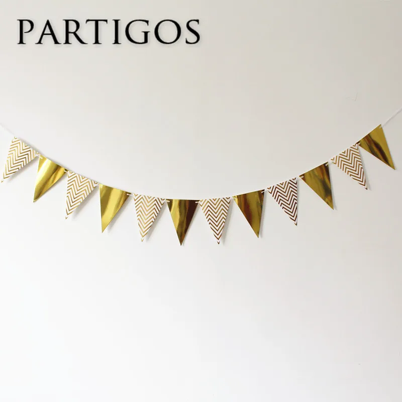 1 Набор бумажных баннеров с золотыми волнами флагов для свадьбы дня рождения