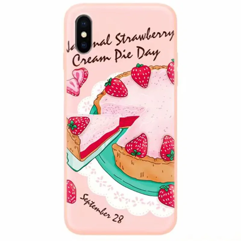 Good quality fashion pink Strawberry Cake Case For iPhone XS MAX XR X 7 8 Plus 6 6s back Cover Fundas Coque SZ199 |