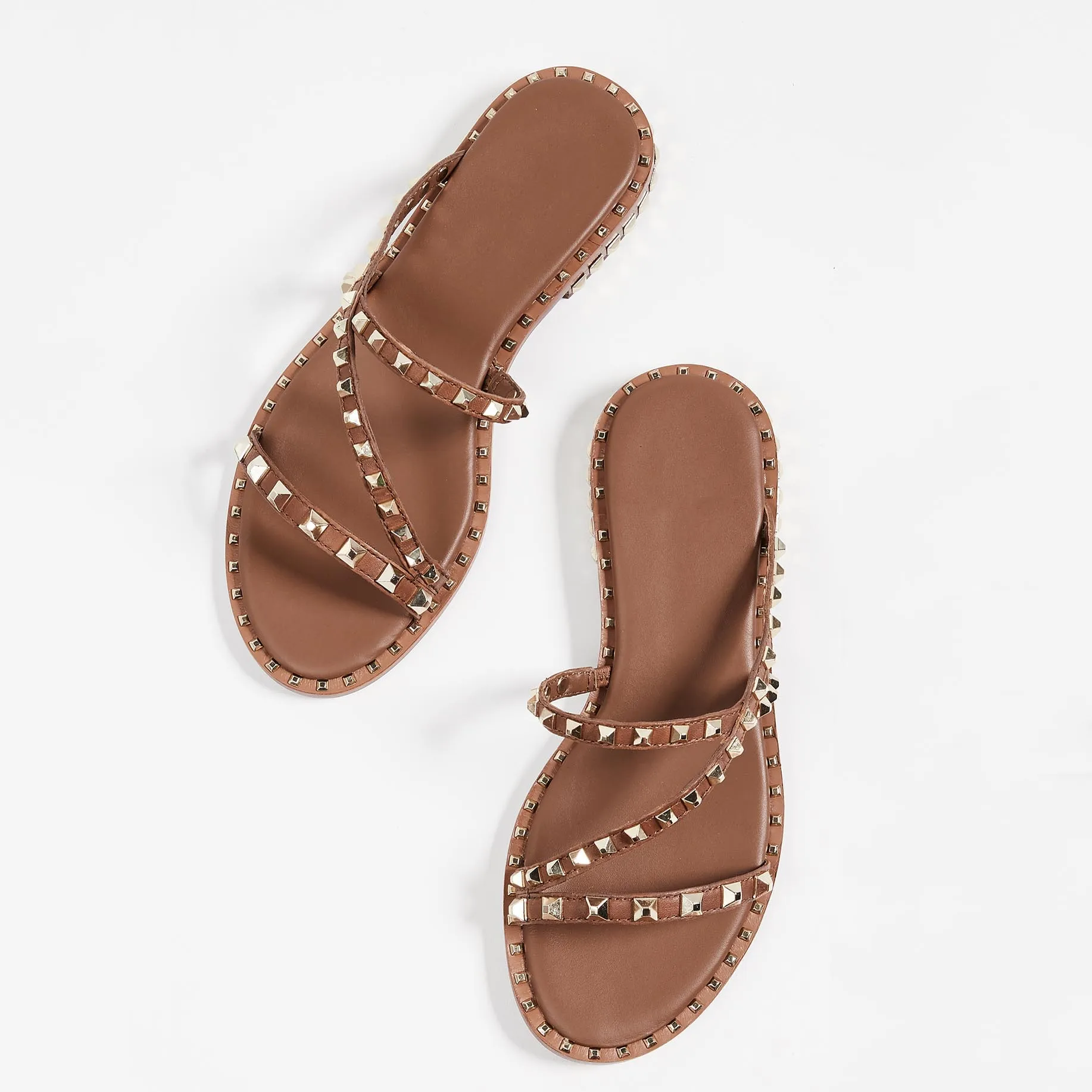 Тапочки с заклепками без каблука римские сандалии гладиаторы перекрестными