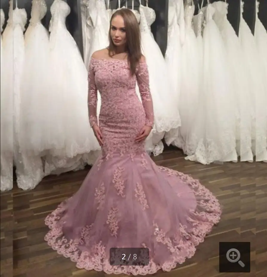 fashion sexy long prom dress 2016 boat neck appliques lace sleeves mermaid women pageant gown for formal coctail party | Свадьбы и