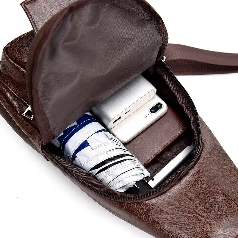Мужская нагрудная Сумка слинг из искусственной кожи через плечо с портом S + usb