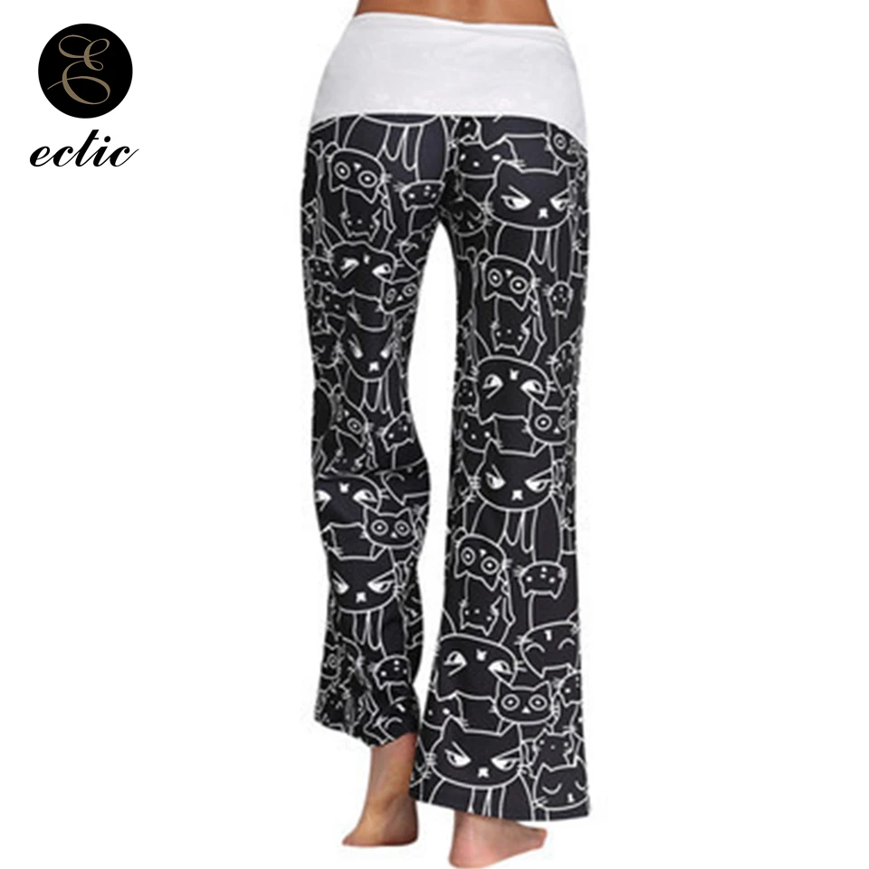 Digital Print Leggings Women Cats Pantacourt Femme Drawstring Wide Leg Leggings Joggers Casual Loose Cartoon Cat Leggings Flare