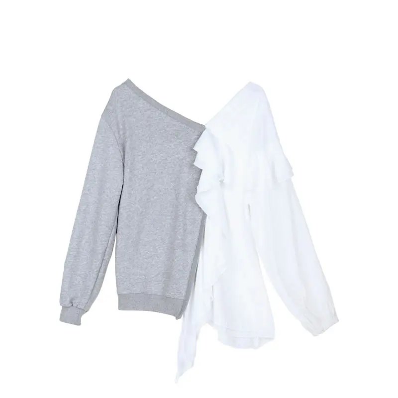 Женская Асимметричная толстовка с оборками HG Повседневная Свободная Толстовка