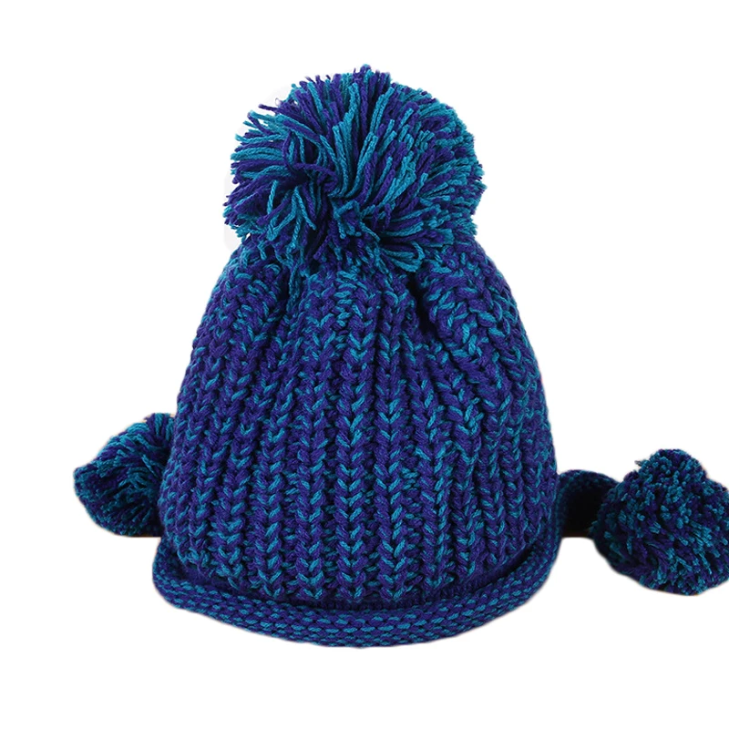 Шапка зимняя женская русская с защитой ушей и двумя помпонами joejerry Bomber Hat Trapper Ushanka Double Pom Kintted Snow Beanie.