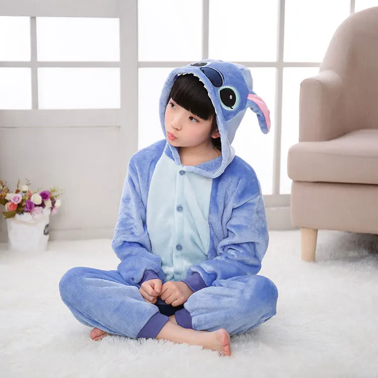 blue stitch Детский комбинезон с покемонами, осликом, костюм С Рисунком Тигра, Стича Пикачу, кигурумис, пижама для мальчиков и девочек, зимняя теплая одежда для сна, забавная Милая одежда - Цвет: blue stitch