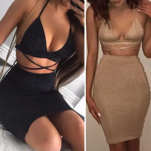 Женское облегающее платье бодикон без рукавов топы комплект одежды из 2