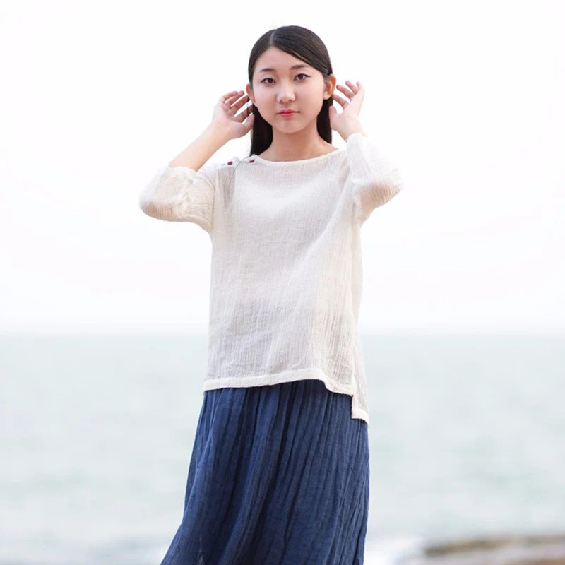 Женская футболка SCUWLINEN Повседневная Свободная с круглым вырезом и рукавом три