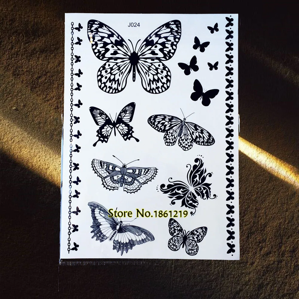 Фото Черная бабочка поддельная хна временная татуировка 1 шт. GBJ024 | Красота и здоровье