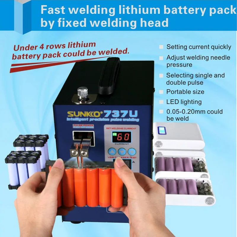 SUNKKO 737U Spot Welding 18650 lithium battery pack Testing and Charging for 3 USB ports output | Инструменты