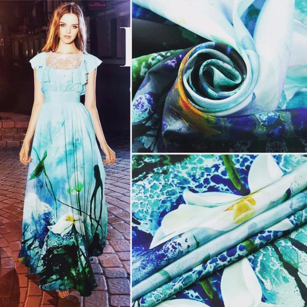 Номер 1-6 Цифровая печатная шелковая креповая ткань 100% шелк вес 12 момме ширина 135