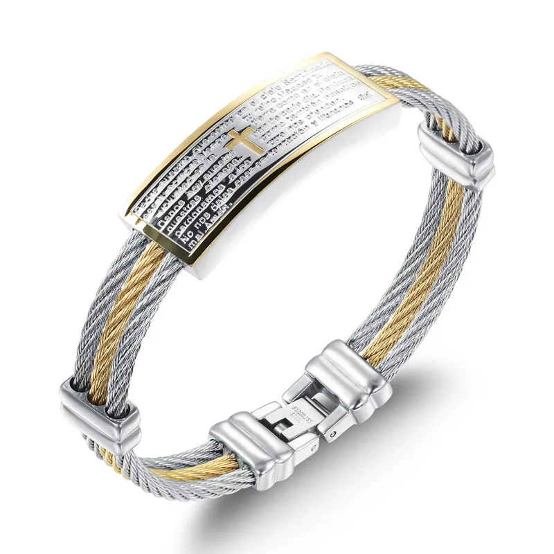 2018 Новый Для мужчин браслет 3 ряда Провода цепи Браслеты крест модные панк 316L