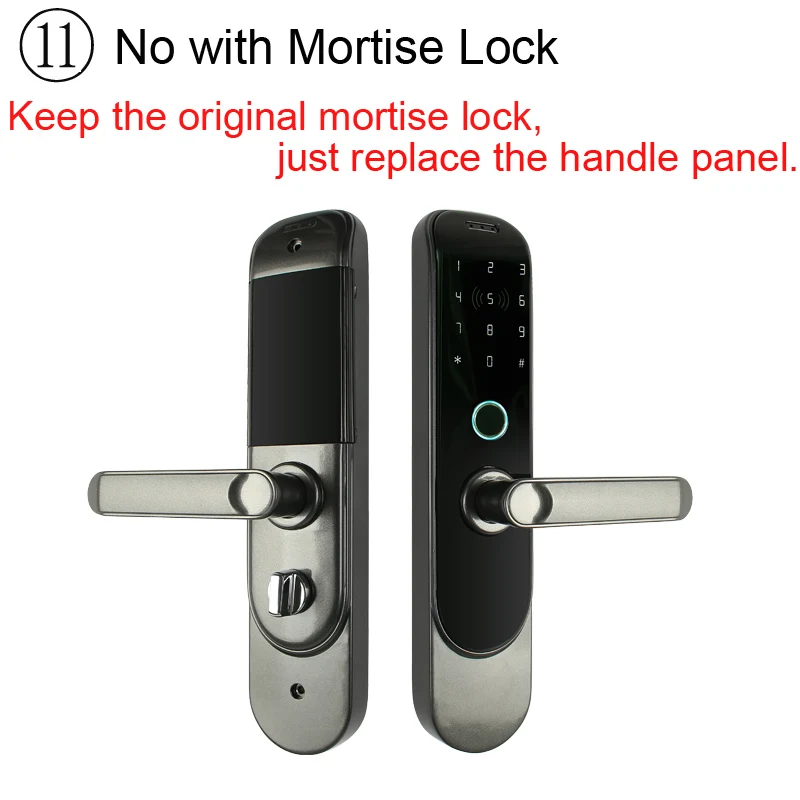 No with mortise lock RAYKUBE DIY биометрический дверной замок отпечатков пальцев цифровая смарт-карта Bluetooth мобильный телефон приложение ригель без ключа врезной замок R-FG4 - Цвет: No with mortise lock