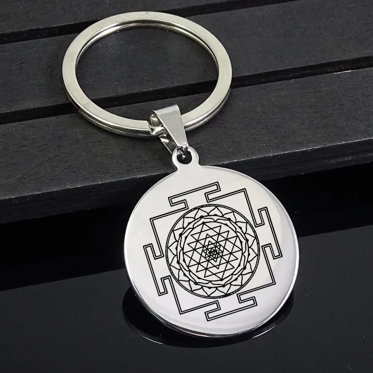 Брелок из нержавеющей стали с диском, новинка, Sri Yantra, мандала, священные ювелирные изделия для мужчин и женщин, Прямая поставка YP7067