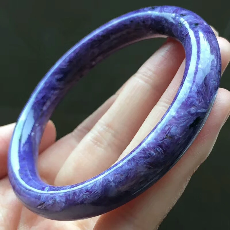 Женский браслет 55 мм из натурального фиолетового камня диаметр мм|Гибкие и