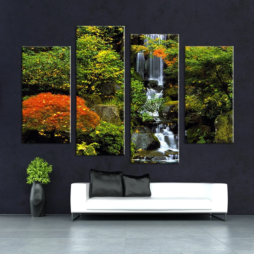 Настенные художественные куадросы Decoracion без рамки 4 шт. лесной водопад холст