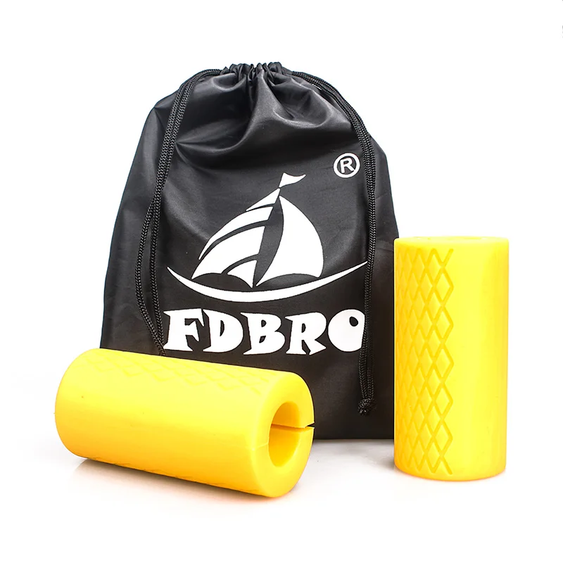 Yellow FDBRO 1 пара штанги Грипсы гантели гири рукоятки толстые рукоятки тяги тяжелой атлетики поддержка противоскользящая защита колодки бесплатно - Цвет: Yellow