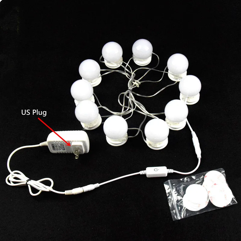 US plug AIFENG 10 Вт косметическое зеркало косметический СВЕТОДИОДНЫЙ светильник с лампами комплект для туалетного столика с диммером источник питания штепсель, без зеркала, переменный ток 100-240 В - Испускаемый цвет: US plug