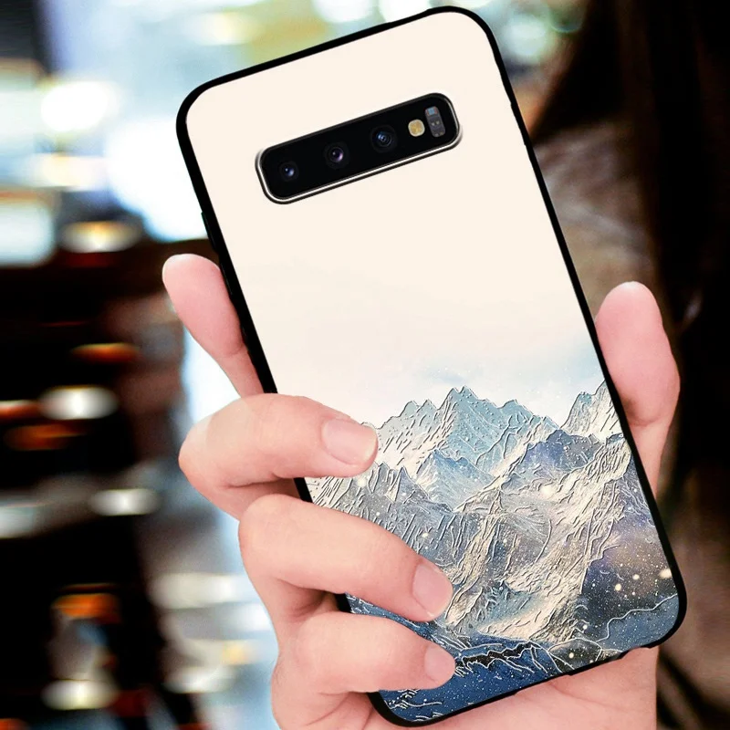 Тиснением старинные Восточной Азии Китайский Японский Стиль чехол для samsung S10 плюс S10 Снежная гора указ Кран Крышка - Цвет: 7