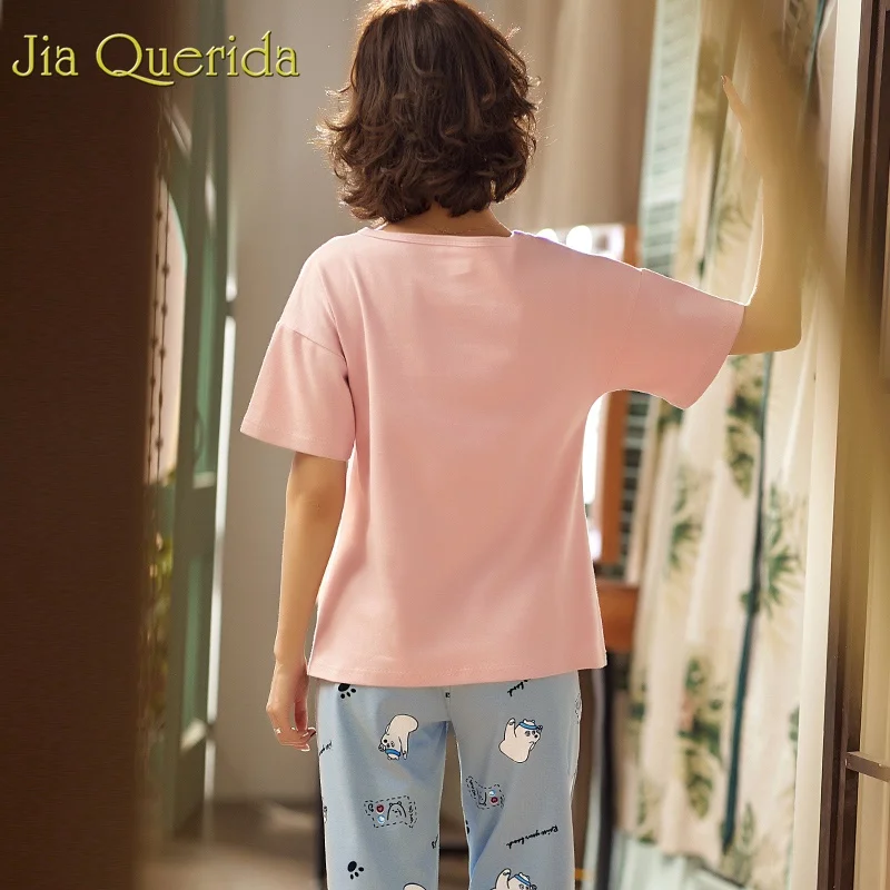 J & Q комплект пижам Женская хлопковая Домашняя одежда 2019 весна лето с короткими
