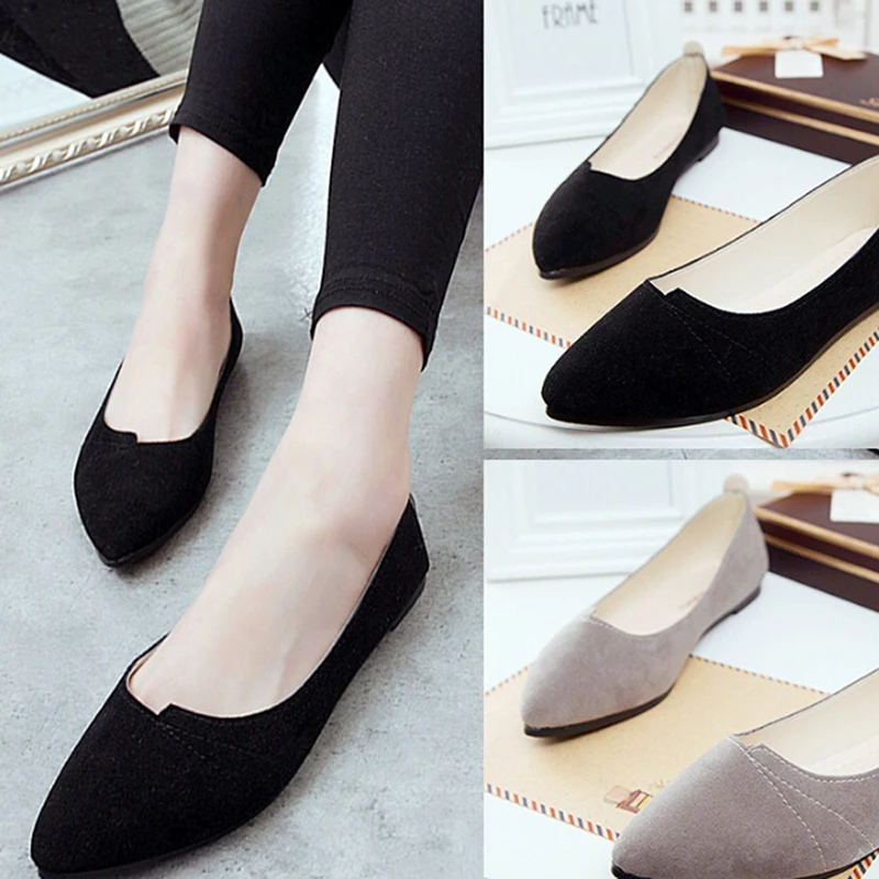 

Women Shoes Flock Ballet Flats Female Spring Shoes For Work Cloth Flats Sweet Loafers Slip On Women's Pregnant Flat Shoes