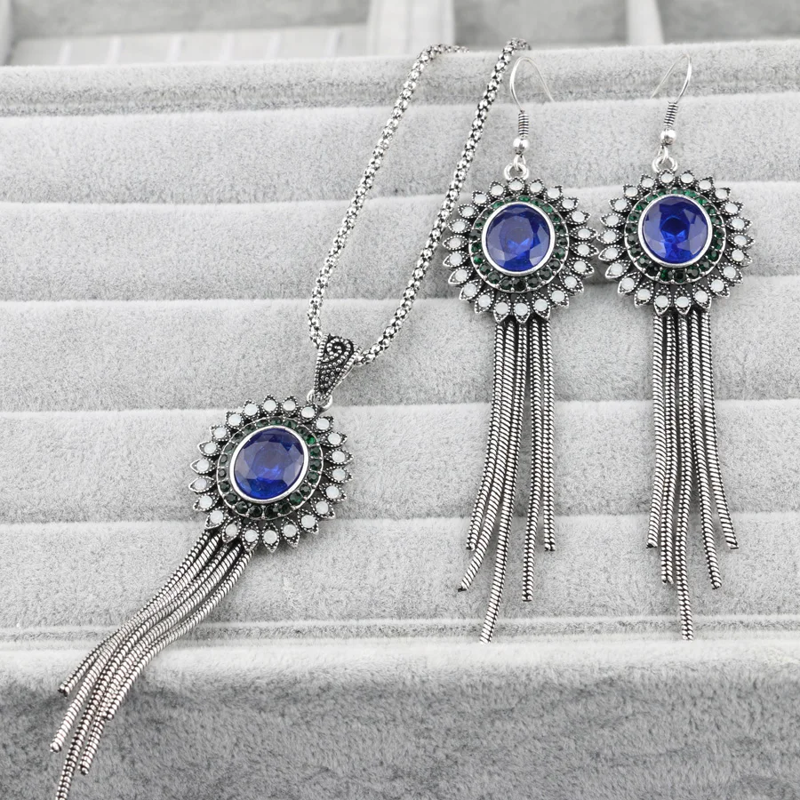 Ожерелье и серьги Kinel из синей смолы для женщин роскошный подарок винтажные