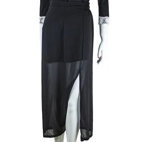 Прозрачная женская черная плиссированная шифоновая длинная юбка макси с высоким