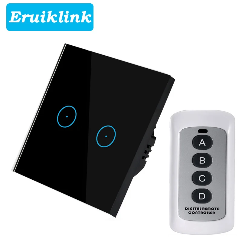 2gang switch with RC Eruiklink ЕС/Великобритания стандарт RF433 беспроводной пульт дистанционного управления светильник, настенный выключатель, сенсорный настенный переключатель для умного дома - Color: 2gang switch with RC