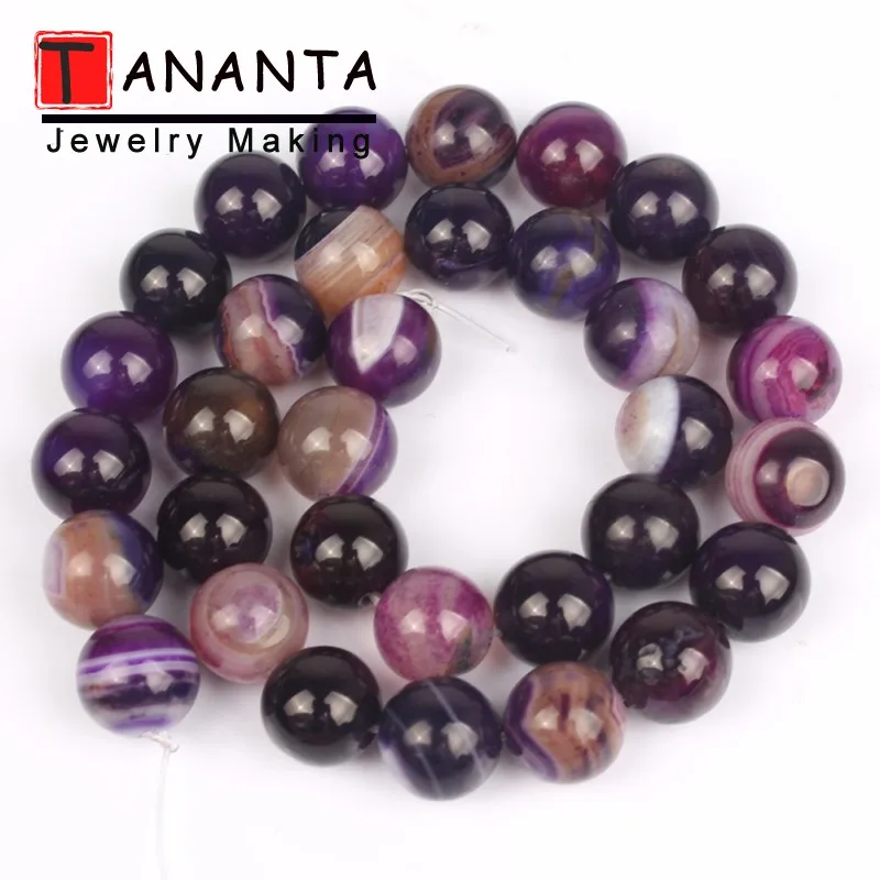 Dyed Purple Stripe 4 6 8 10 мм 15 ''Агаты бирюзой Песчаник серьги из натурального аметиста камень из натуральной лавы бусины для самостоятельного изготовления ювелирных изделий Цепочки и ожерелья браслета - Цвет: Dyed Purple Stripe