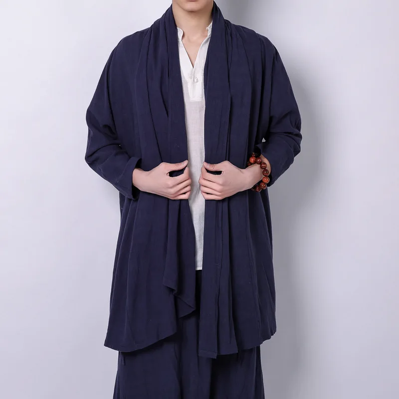 Традиционная китайская одежда для мужчин хлопок лен длинный Тренч Hanfu кунг-фу