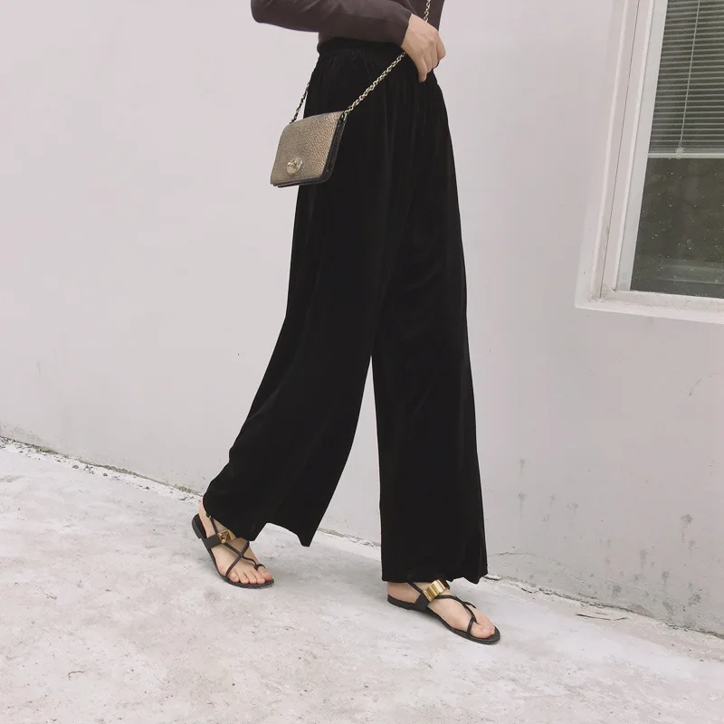 Новые бархатные Широкие штаны свободные брюки Pantalon большой Femme брюки Для женщин 7PT010
