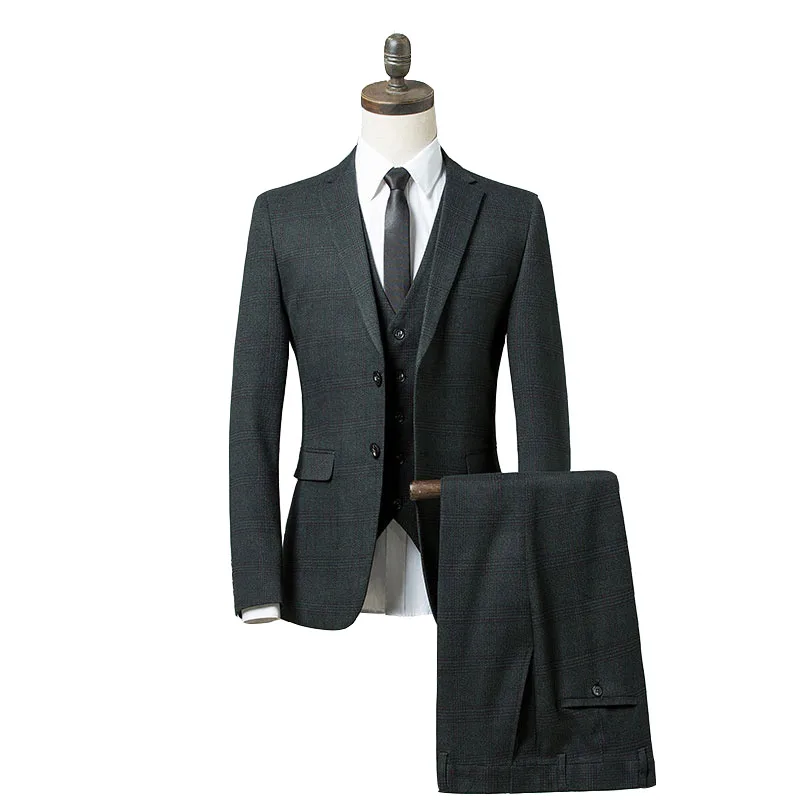 

2019 Новый плед зеленый костюм Для мужчин Slim Fit Пром 3 предмета костюм Бизнес Формальные женихов Для мужчин s Свадебные костюмы (куртка + брюки + ...