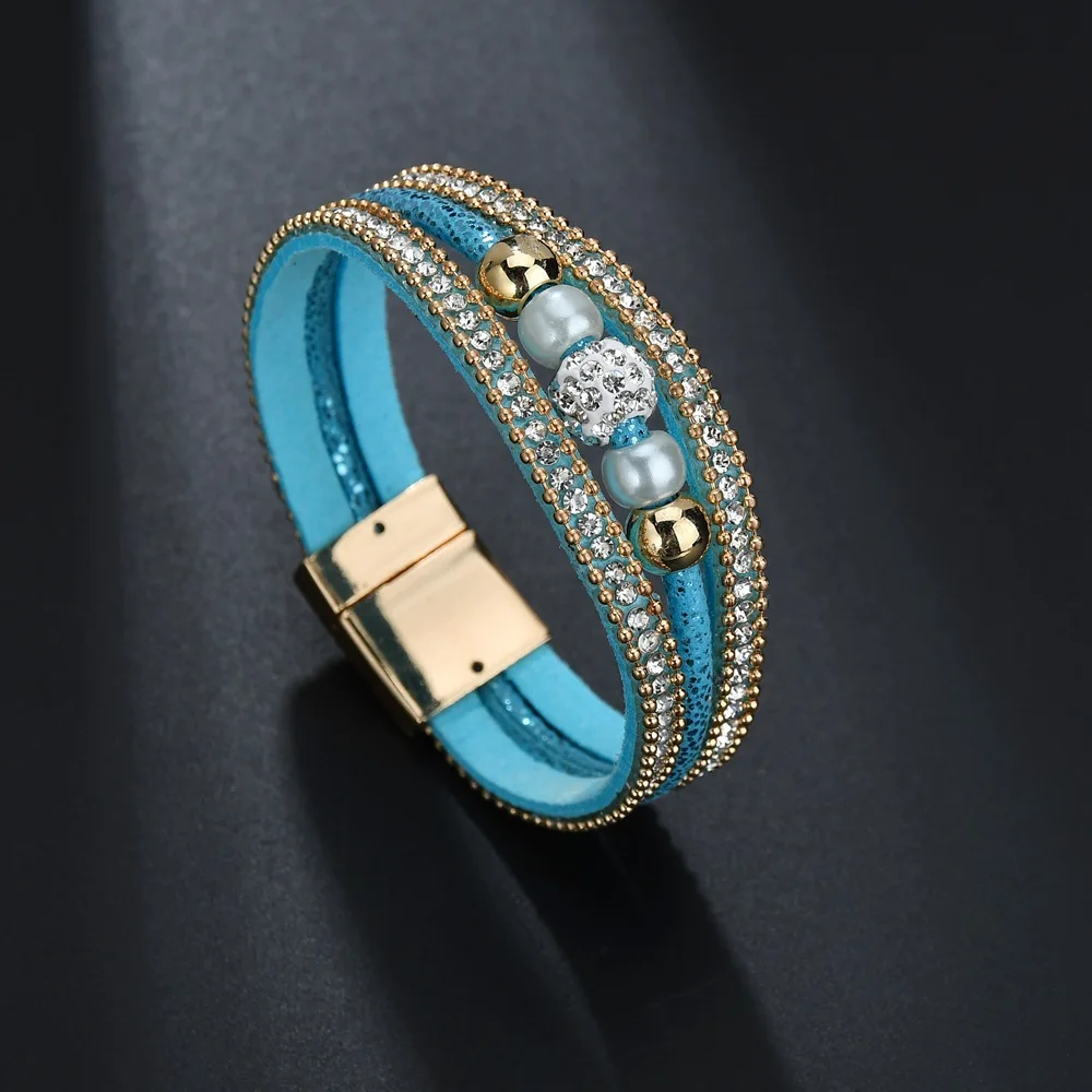 Женская и мужская трехслойная цепочка на магните с жемчугом кристаллами бисером