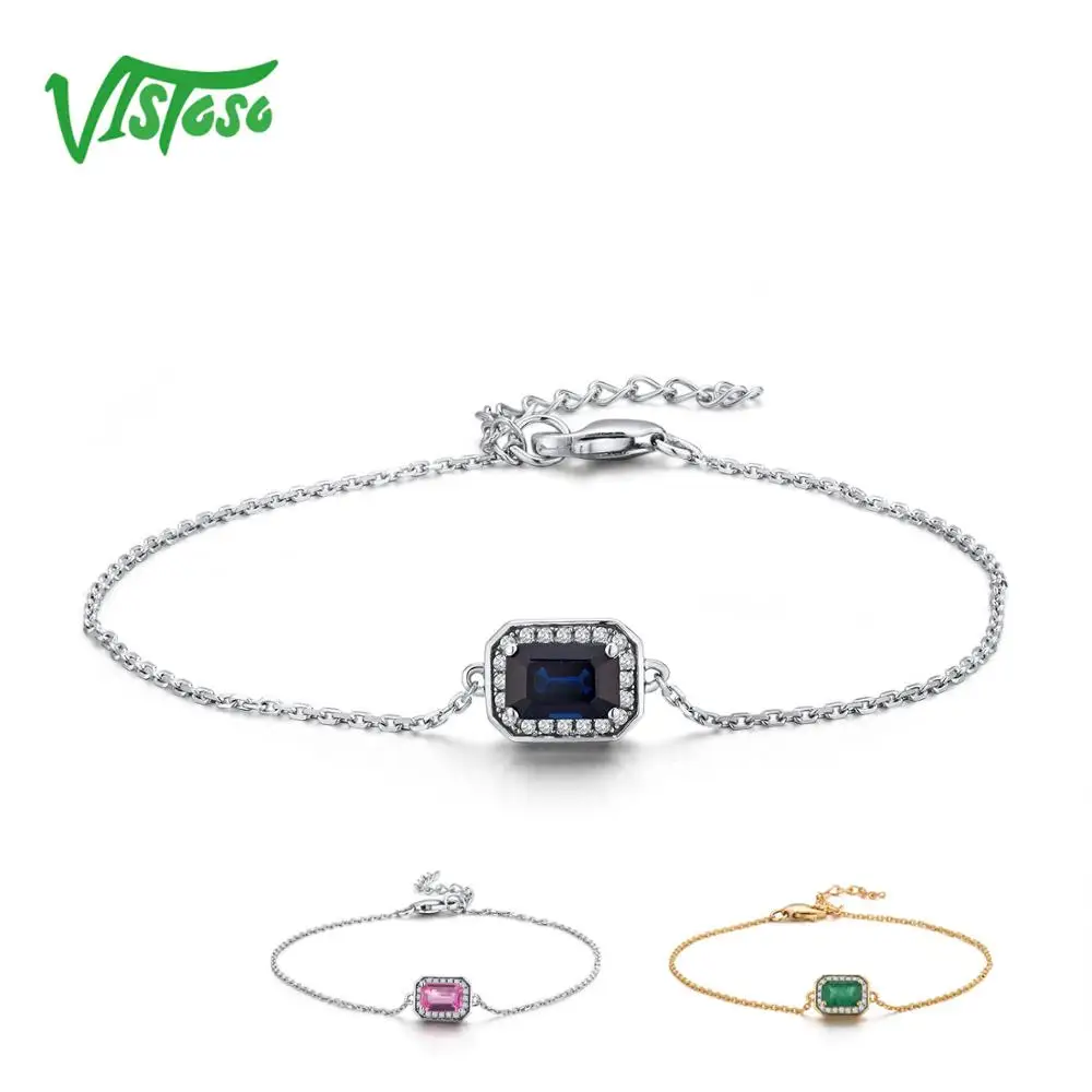 VISTOSO 14 K W/Y золотые браслеты для Леди Необычные восьмиугольник синий/розовый