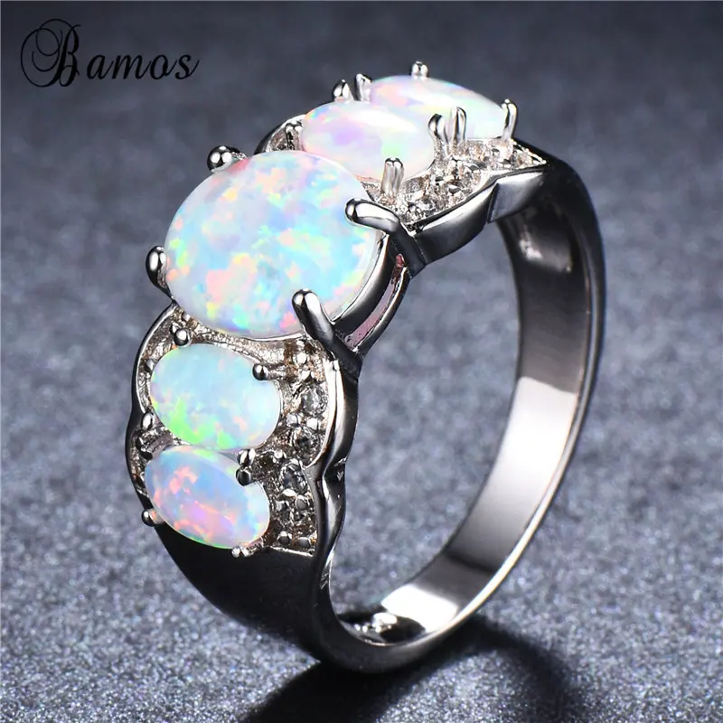 Bamos Fashion Vintage Opal Wedding Ring Round Rainbow Finger Rings 925 Sterling Sliver Filled Bride Jewelry Birthstone Gifts | Украшения и