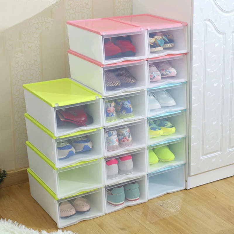 Green Plastic Transparent Shoe Box Thicken Combination Clamshell Stackable Storage Drawer Tissue Household Items | Дом и сад