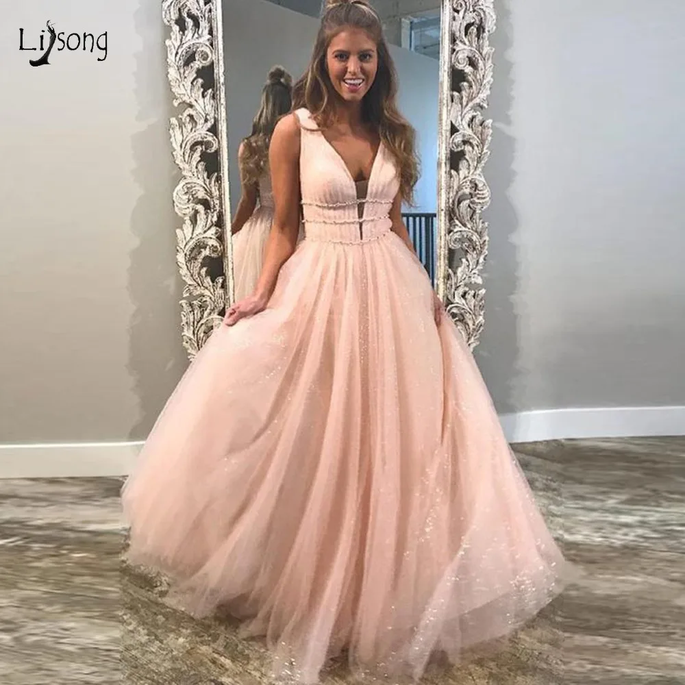 Шикарные розовые блестящие тюлевые платья для выпускного вечера сексуальные с